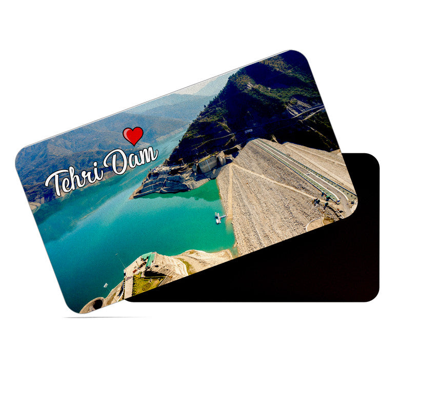 dhcrafts Rectangular Rubber Fridge Magnet / Magnetic Card Multicolor Uttarakhand Tehri Dam Design Pack of 1 (8.6cm x 5.4cm)
